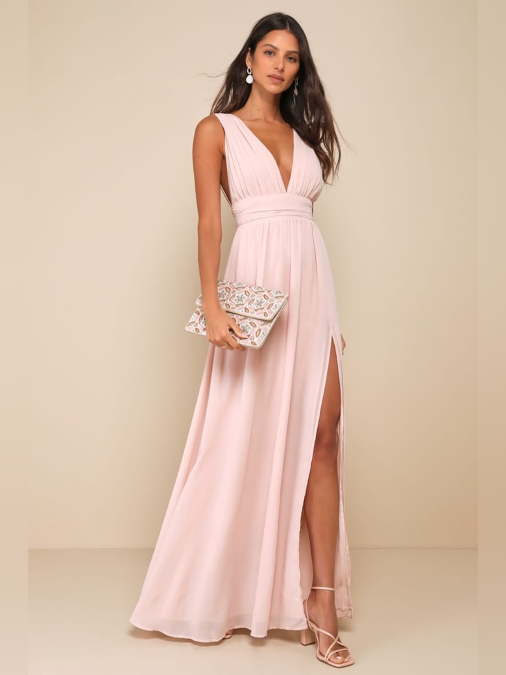 NWT Lulus Heavenly Hues Blush Pink Maxi Dress Formal Evening Wedding.    10